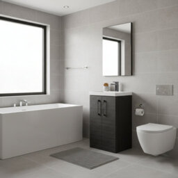 Balterley Bramshall Modern Bathroom 2 Soft Close Door & Mid-Edge Vanity Unit Basin, Charcoal Black, 510mm - thumbnail 3