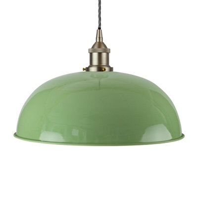 Mint Green Worcester Painted Dome Pendant Light With Brushed Chrome Lamp Holder And Grey Twisted Cable - Se Home - image 1