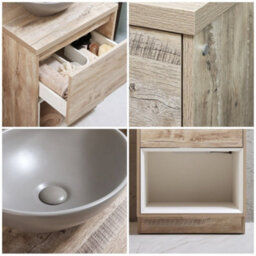 Homestylestore Light Oak 600mm Led Lit Bathroom Vanity Unit Oval Pebble Countertop Basin Open Shelf - thumbnail 2
