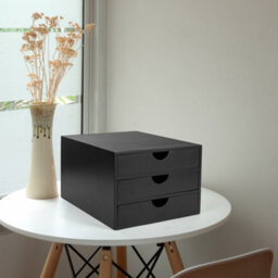 EHC Woodluv 3 Drawer Bamboo Home Office Desktop Tidy A4 Sturdy Stationary Storage Organiser Unit, Black - W25 X D33 X H18.5Cm - thumbnail 4