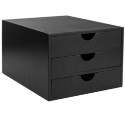 EHC Woodluv 3 Drawer Bamboo Home Office Desktop Tidy A4 Sturdy Stationary Storage Organiser Unit, Black - W25 X D33 X H18.5Cm