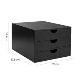 EHC Woodluv 3 Drawer Bamboo Home Office Desktop Tidy A4 Sturdy Stationary Storage Organiser Unit, Black - W25 X D33 X H18.5Cm - thumbnail 6