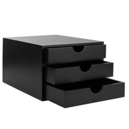 EHC Woodluv 3 Drawer Bamboo Home Office Desktop Tidy A4 Sturdy Stationary Storage Organiser Unit, Black - W25 X D33 X H18.5Cm - thumbnail 2