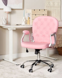 Beliani Desk Chair Princess Faux Leather Pink - thumbnail 2