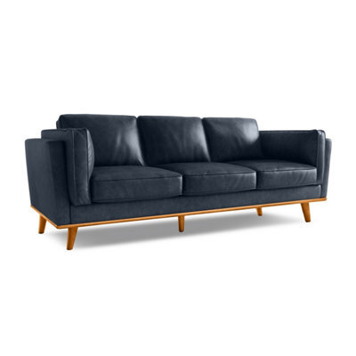 Valencia Artisan Leather Three Seats Sofa Blue Nappa 11000 Top Grain Leather Alder Wood Legs And Frame - image 1