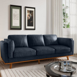 Valencia Artisan Leather Three Seats Sofa Blue Nappa 11000 Top Grain Leather Alder Wood Legs And Frame - thumbnail 2