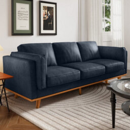 Valencia Artisan Leather Three Seats Sofa Blue Nappa 11000 Top Grain Leather Alder Wood Legs And Frame - thumbnail 5