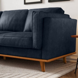 Valencia Artisan Leather Three Seats Sofa Blue Nappa 11000 Top Grain Leather Alder Wood Legs And Frame - thumbnail 6