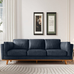Valencia Artisan Leather Three Seats Sofa Blue Nappa 11000 Top Grain Leather Alder Wood Legs And Frame - thumbnail 4