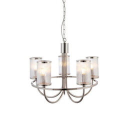 Luminosa Lighting Luminosa Henbury Multi Arm Pendant Ceiling Light Bright Nickel Plate, Ribbed Bubble Glass, 5X E14 - thumbnail 1