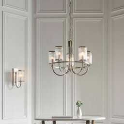 Luminosa Lighting Luminosa Henbury Multi Arm Pendant Ceiling Light Bright Nickel Plate, Ribbed Bubble Glass, 5X E14 - thumbnail 3