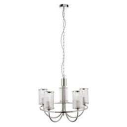 Luminosa Lighting Luminosa Henbury Multi Arm Pendant Ceiling Light Bright Nickel Plate, Ribbed Bubble Glass, 5X E14 - thumbnail 6