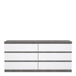 Furniture To Go Naia Wide Chest Of 6 Drawers (3+3) In Concrete And White High Gloss (W) 153.8 X  (H) 70.1 X (D) 50Cm - thumbnail 3