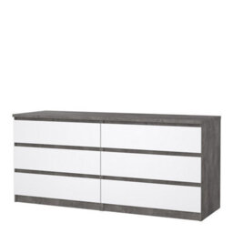 Furniture To Go Naia Wide Chest Of 6 Drawers (3+3) In Concrete And White High Gloss (W) 153.8 X  (H) 70.1 X (D) 50Cm - thumbnail 4