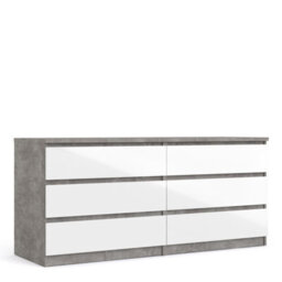 Furniture To Go Naia Wide Chest Of 6 Drawers (3+3) In Concrete And White High Gloss (W) 153.8 X  (H) 70.1 X (D) 50Cm - thumbnail 1