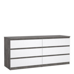 Furniture To Go Naia Wide Chest Of 6 Drawers (3+3) In Concrete And White High Gloss (W) 153.8 X  (H) 70.1 X (D) 50Cm - thumbnail 2