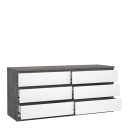 Furniture To Go Naia Wide Chest Of 6 Drawers (3+3) In Concrete And White High Gloss (W) 153.8 X  (H) 70.1 X (D) 50Cm - thumbnail 5