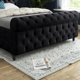 Savana Sleigh Upholstered Soft Velvet Black Bed Frame - thumbnail 3