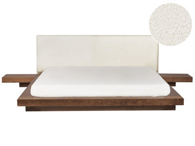 Beliani Bed Boucle Zen 180 X 200 Cm (Eu Super King) Brown Ash Wood - image 1