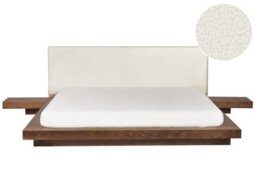 Beliani Bed Boucle Zen 180 X 200 Cm (Eu Super King) Brown Ash Wood - thumbnail 1