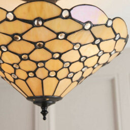 Tiffany Glass Semi Flush Ceiling Light Amber Geometric Inverted Shade I00161 - thumbnail 3