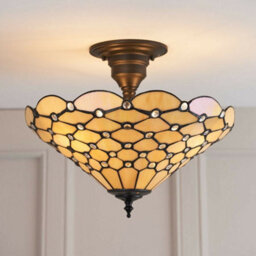 Tiffany Glass Semi Flush Ceiling Light Amber Geometric Inverted Shade I00161 - thumbnail 4