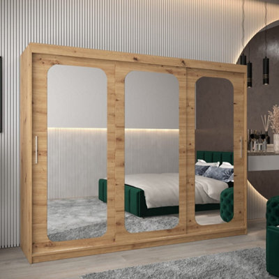 Arte Uppsala T3 Sliding Door Wardrobe 250Cm In Oak Artisan - Mirrored Storage With Natural Warmth - image 1