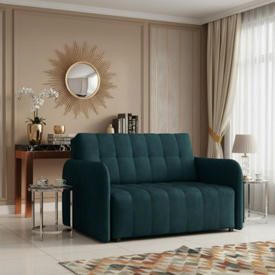 Viva Grand Ii Upholstered Living Room Sofa Bed With Wooden Legs Wave Spring Frame Bedding Storage 85X125X98Cm Turquoise - image 1