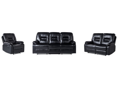 Wyld And Coco Novaliving Luxe Set - 3-Seater, 2-Seater And Armchair - Body-Weight Regulated Recline - Black Faux Leather - image 1