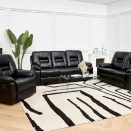Wyld And Coco Novaliving Luxe Set - 3-Seater, 2-Seater And Armchair - Body-Weight Regulated Recline - Black Faux Leather - thumbnail 2