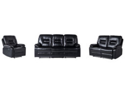 Wyld And Coco Novaliving Luxe Set - 3-Seater, 2-Seater And Armchair - Body-Weight Regulated Recline - Black Faux Leather - thumbnail 1