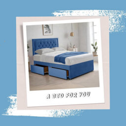 Blue Plush 4Ft Small Double Bed With Matttress  2 Storage Drawers And 20 Inch Borderd Headboard - thumbnail 2