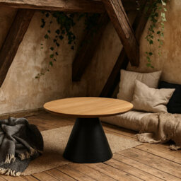 Wyld Haus Hamburg Round Oak Veneer Coffee Table 85Cm Black Steel Pillar Base - thumbnail 2