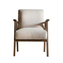 Xample Gallery Neyland Natural Linen Armchair - Mid-Century Beige Accent Chair With Solid Wood Frame & Soft Foam Cushioning - thumbnail 5