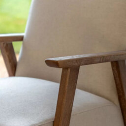 Xample Gallery Neyland Natural Linen Armchair - Mid-Century Beige Accent Chair With Solid Wood Frame & Soft Foam Cushioning - thumbnail 4