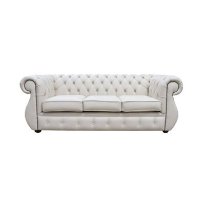 Chesterfield Original 3 Seater Sofa Shelly Almond Leather In Kimberley Style - image 1