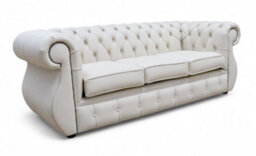 Chesterfield Original 3 Seater Sofa Shelly Almond Leather In Kimberley Style - thumbnail 3