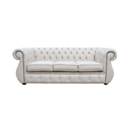 Chesterfield Original 3 Seater Sofa Shelly Almond Leather In Kimberley Style - thumbnail 1
