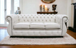 Chesterfield Original 3 Seater Sofa Shelly Almond Leather In Kimberley Style - thumbnail 4