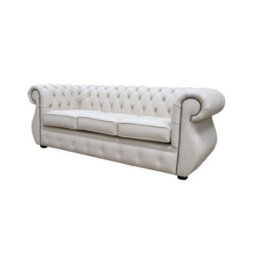 Chesterfield Original 3 Seater Sofa Shelly Almond Leather In Kimberley Style - thumbnail 2