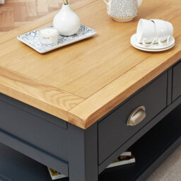 The Furniture Market Cotswold Charcoal Grey Painted 2 Drawer Coffee Table - thumbnail 4