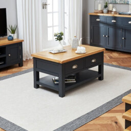 The Furniture Market Cotswold Charcoal Grey Painted 2 Drawer Coffee Table - thumbnail 2