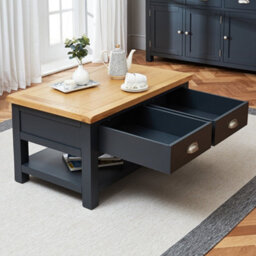 The Furniture Market Cotswold Charcoal Grey Painted 2 Drawer Coffee Table - thumbnail 3