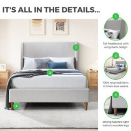 Furniturebox Uk Double Bed - 'hana' Upholstered Green Modern Double Bed Frame Only (No Mattress) - 100% Recycled Eco Fabric - thumbnail 8