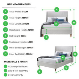 Furniturebox Uk Double Bed - 'hana' Upholstered Green Modern Double Bed Frame Only (No Mattress) - 100% Recycled Eco Fabric - thumbnail 9