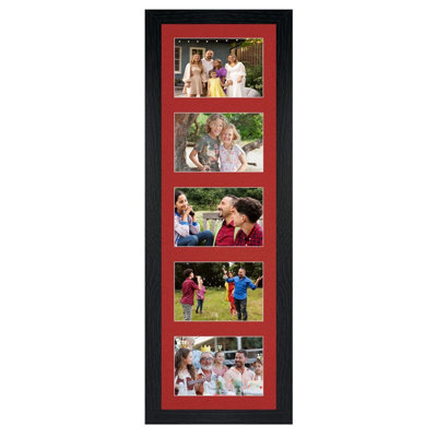 AK Frames 26X8 Black Modern Multi Photo Frame With Crimson Mount - Holds 5 Apertures (5X) 6X4 Photos - image 1