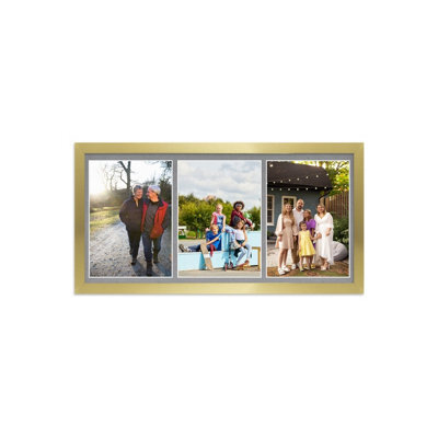AK Frames 16X8 Dark Grey Sleek Multi Photo Frame With Mid Grey Mount - Holds 3 Apertures (3X) 7X5 Photos - image 1