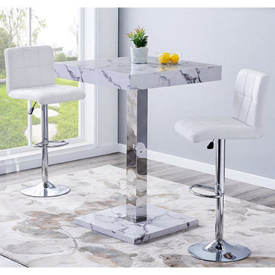 Furniture in Fashion Topaz Diva Marble Effect Gloss Bar Table 2 Coco White Stools - image 1