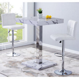 Furniture in Fashion Topaz Diva Marble Effect Gloss Bar Table 2 Coco White Stools