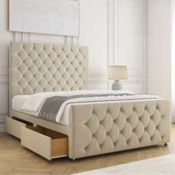Bsspoke Maya Divan Bed Cream Plush Velvet 54Inch Headboard & Footboard 2Drawers Same Side & No Mattress In 3Ft 4Ft 4Ft6 5Ft 6Ft - thumbnail 2